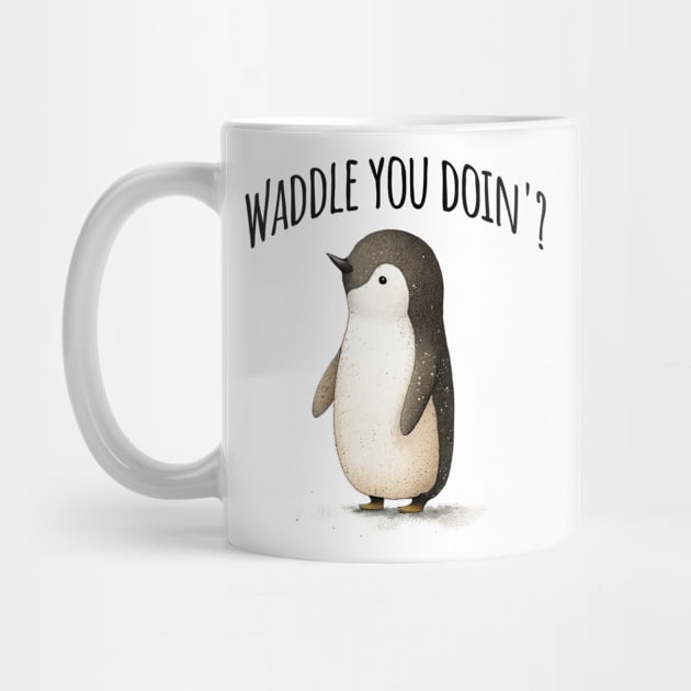 Waddle You Doin'? adorable penguin pun design by Luxinda